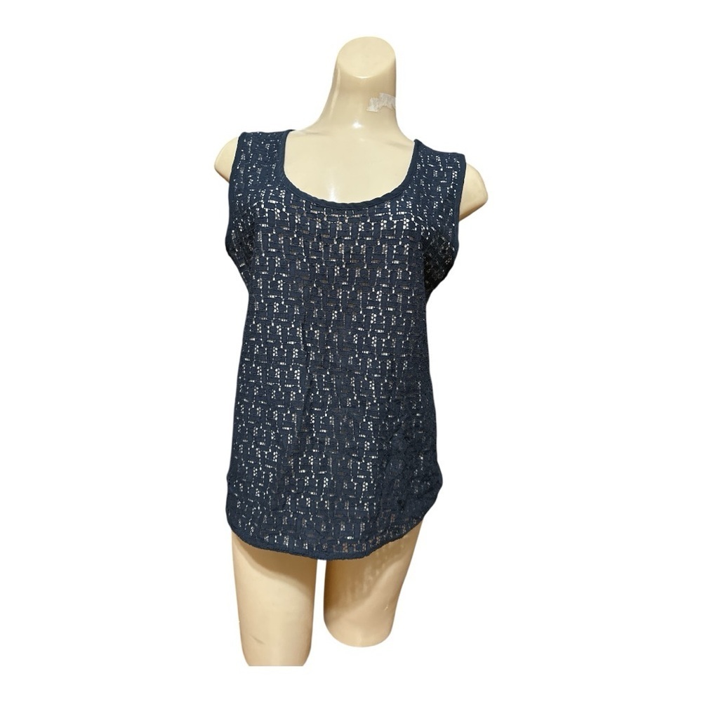 Ann Taylor Women's Navy Blue Sleeveless Top, Lace Overlay, Large